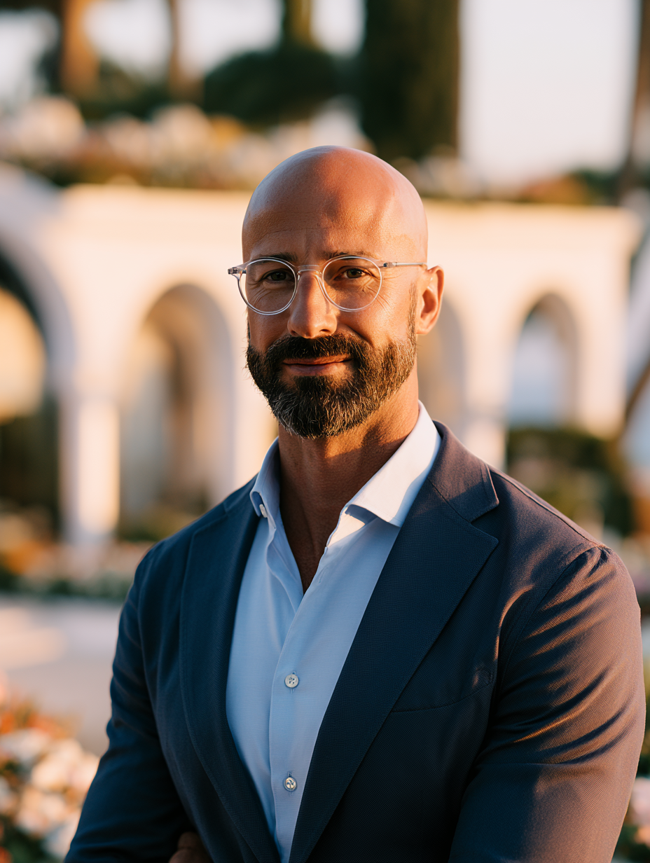 Angel Garcia in einem mediterranen Garten auf Mallorca